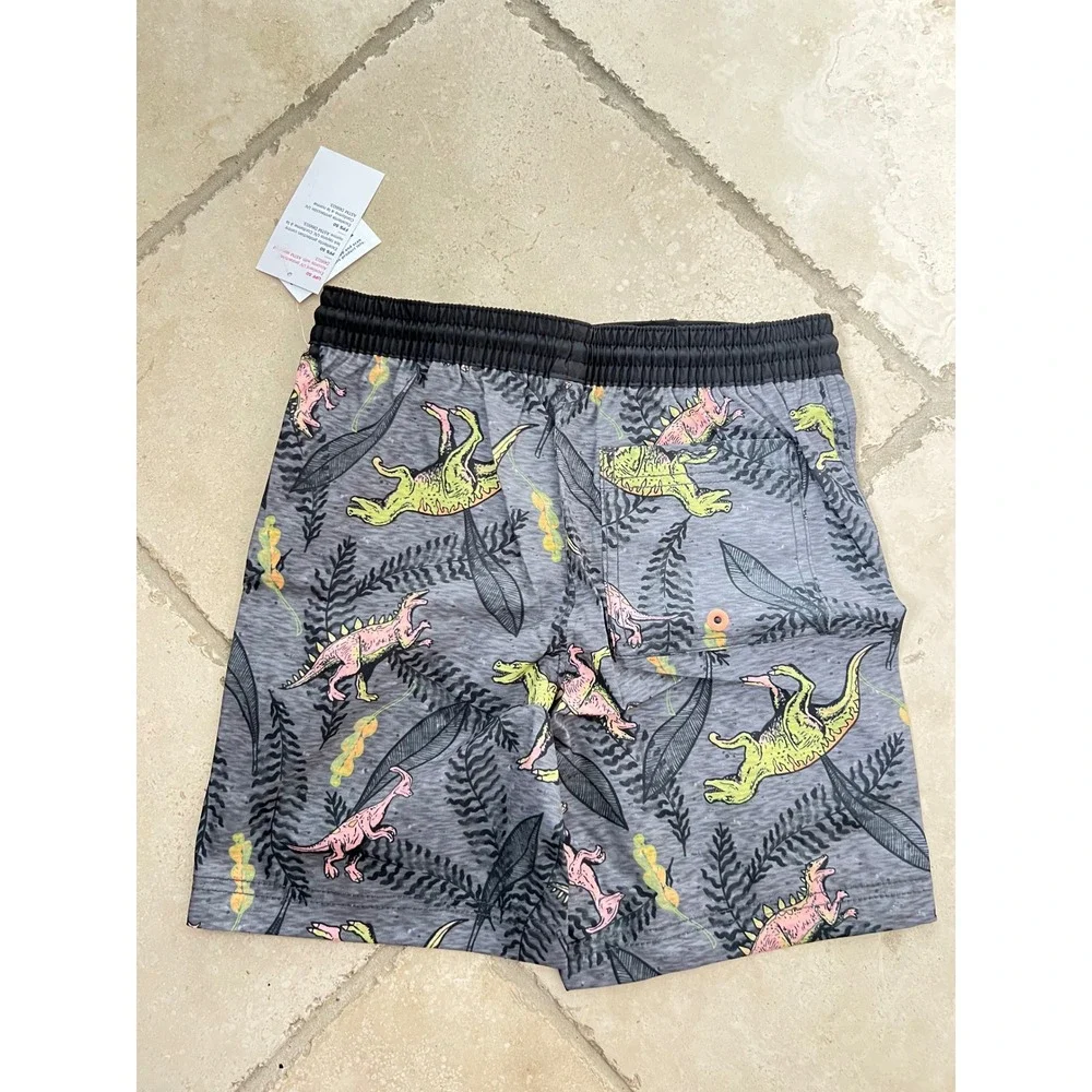 NEW Old Navy Boys 10-12 Dinosaur Print Swim Trunks Gray UPF 50 Board Shorts L